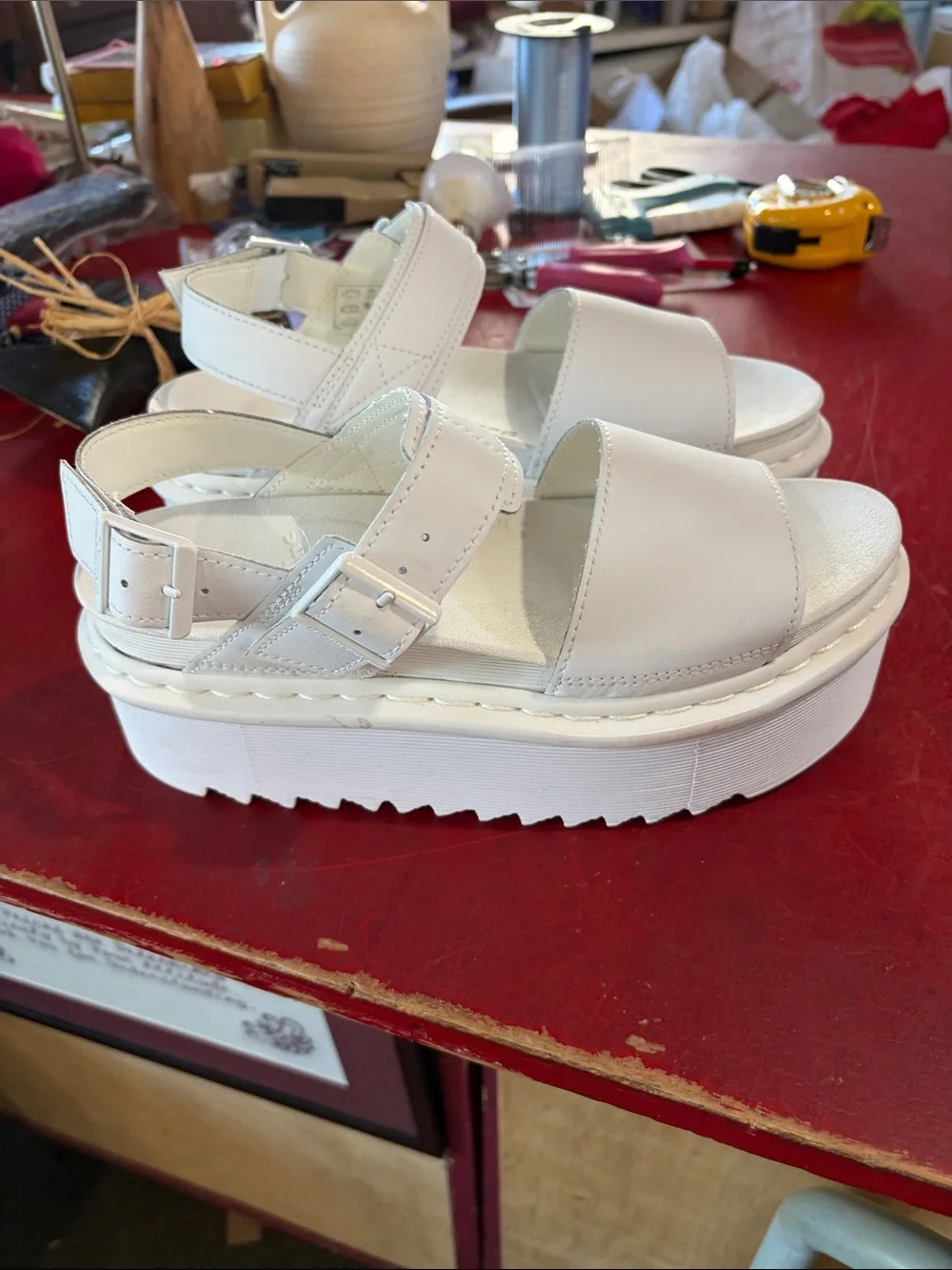 Dr. Martens White Platform Sandals with Chunky Soles